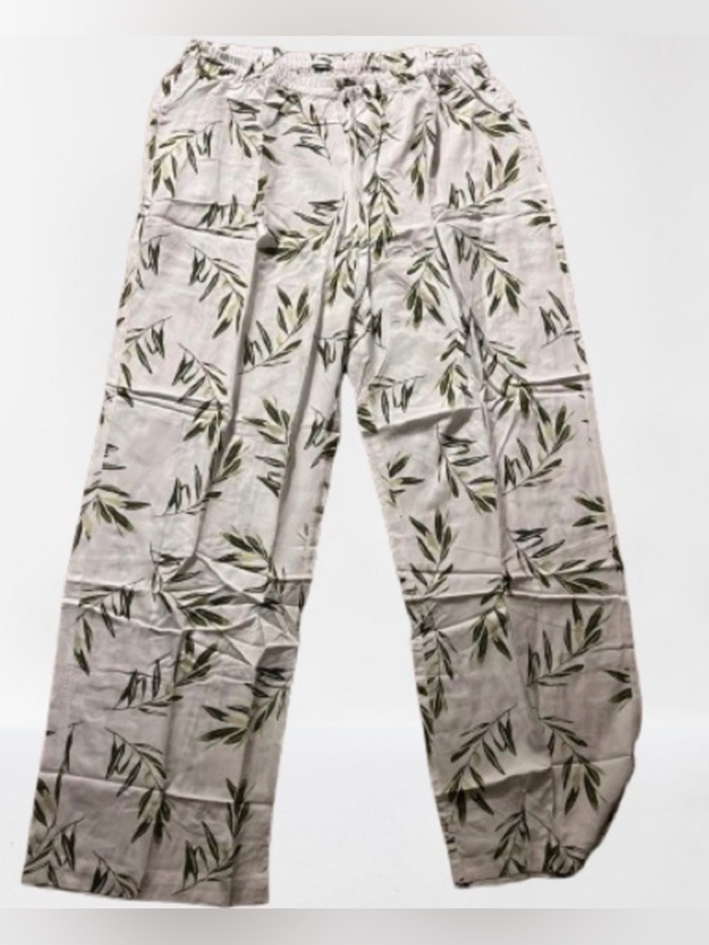 Piyama Marlon Leaf Print Cotton Pajama Set in Cream and Olive Medium Shirt/Pant - Picture 8 of 11
